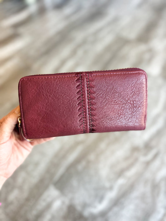 Sherrie Double Zipper Wallet (Wine)