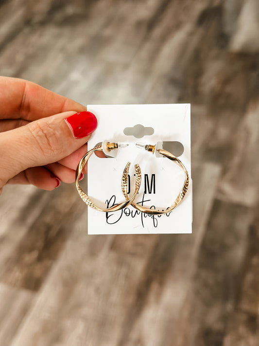 Twisted Hammered Hoops - Gold