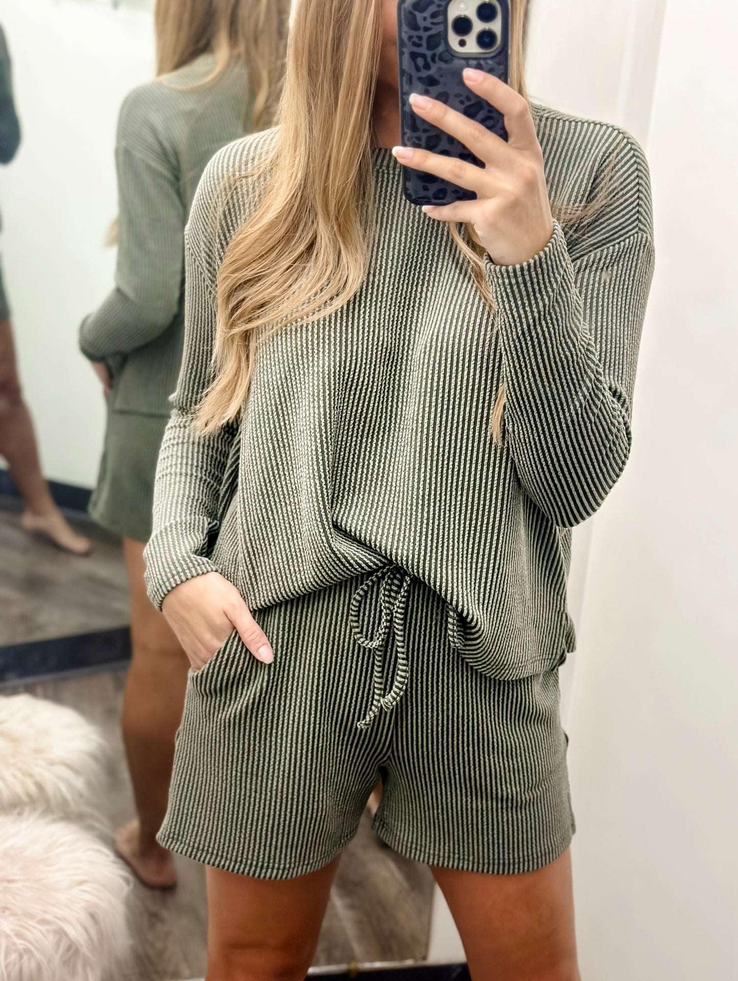 Slow Morning Ribbed Set - Olive