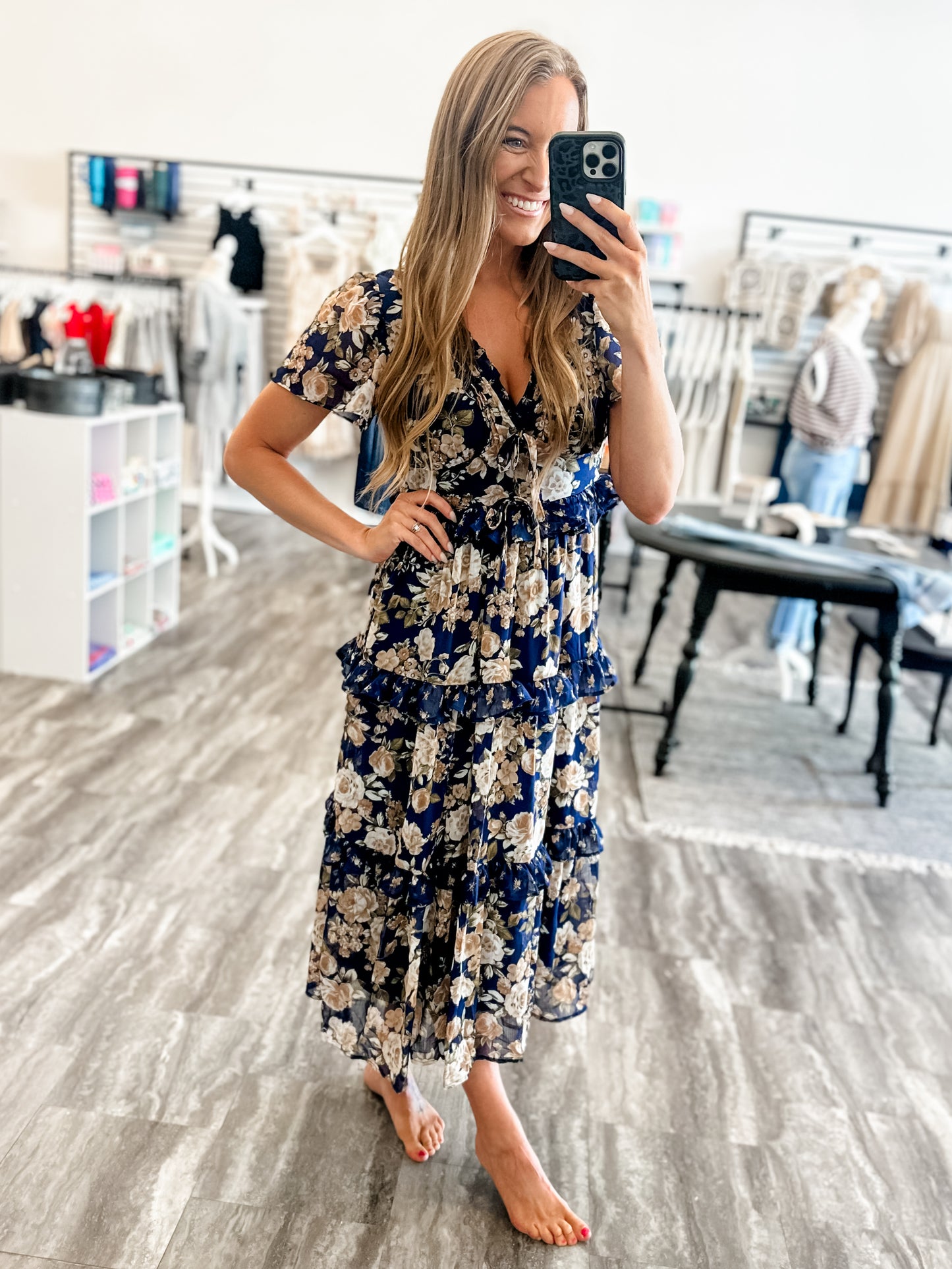 Midnight Kiss Floral Midi Dress
