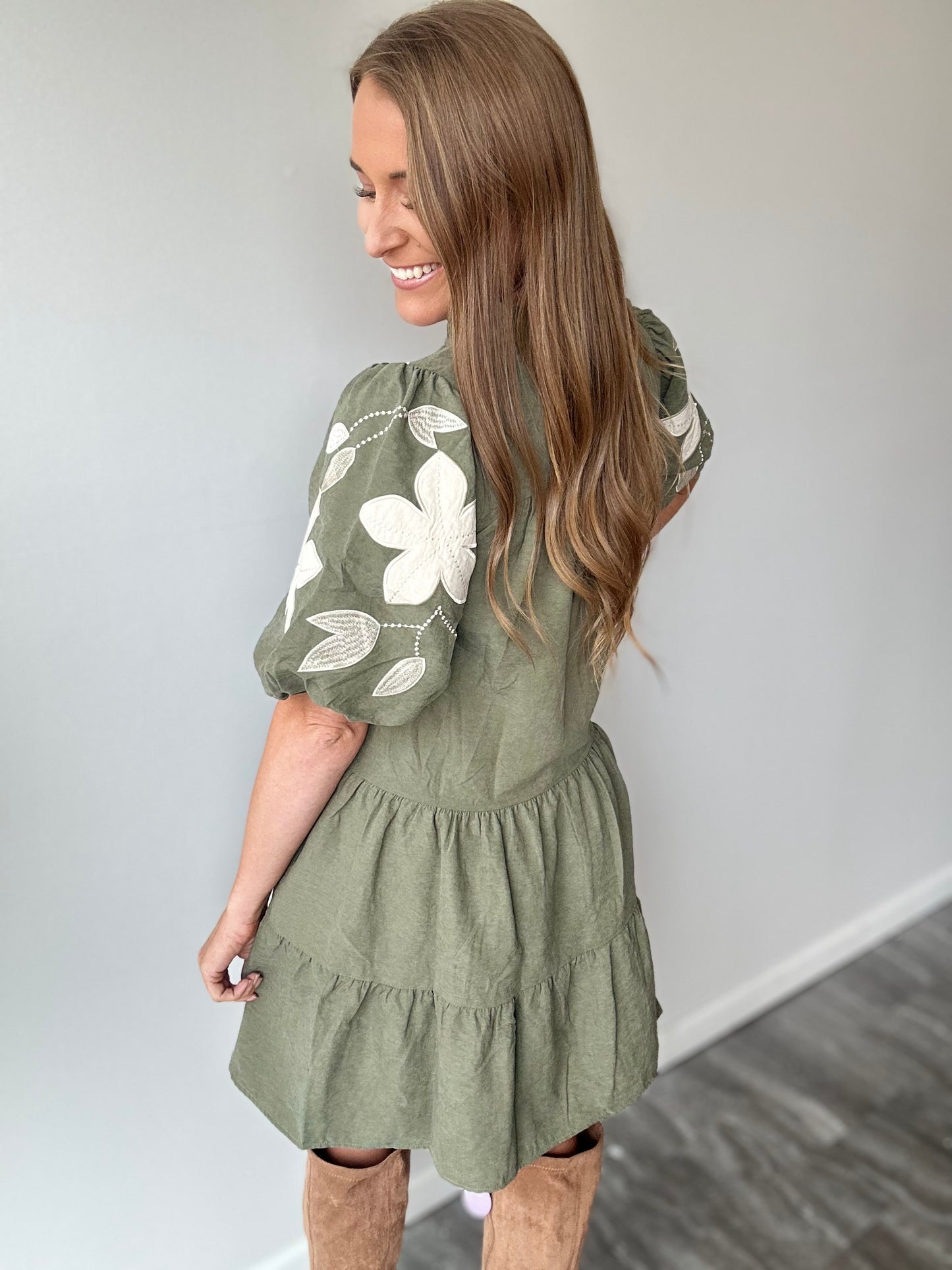 Only in Capri Embroidered Olive Dress