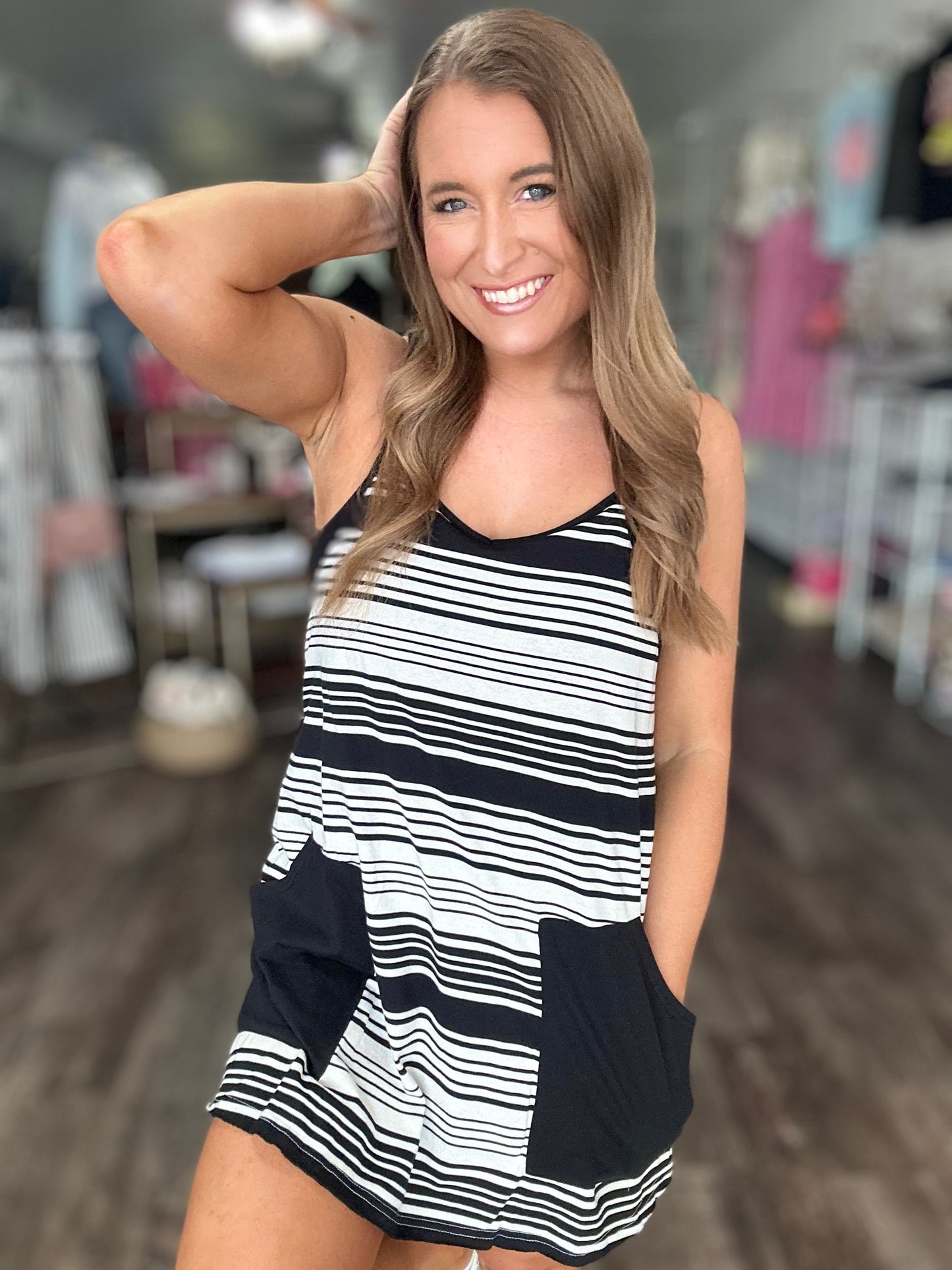 Don’t Walk Away Striped Romper/Dress - Black
