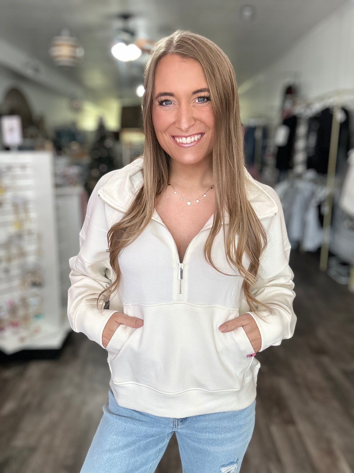 Camryn Quarter Zip (Pearl) - Simply Southern