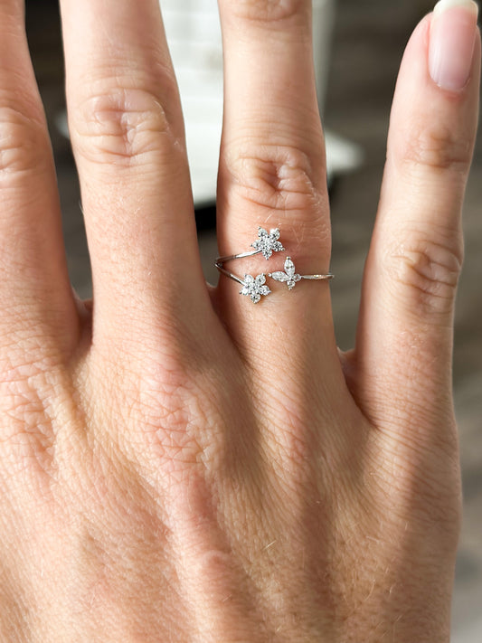 Floral Butterfly Ring - Silver