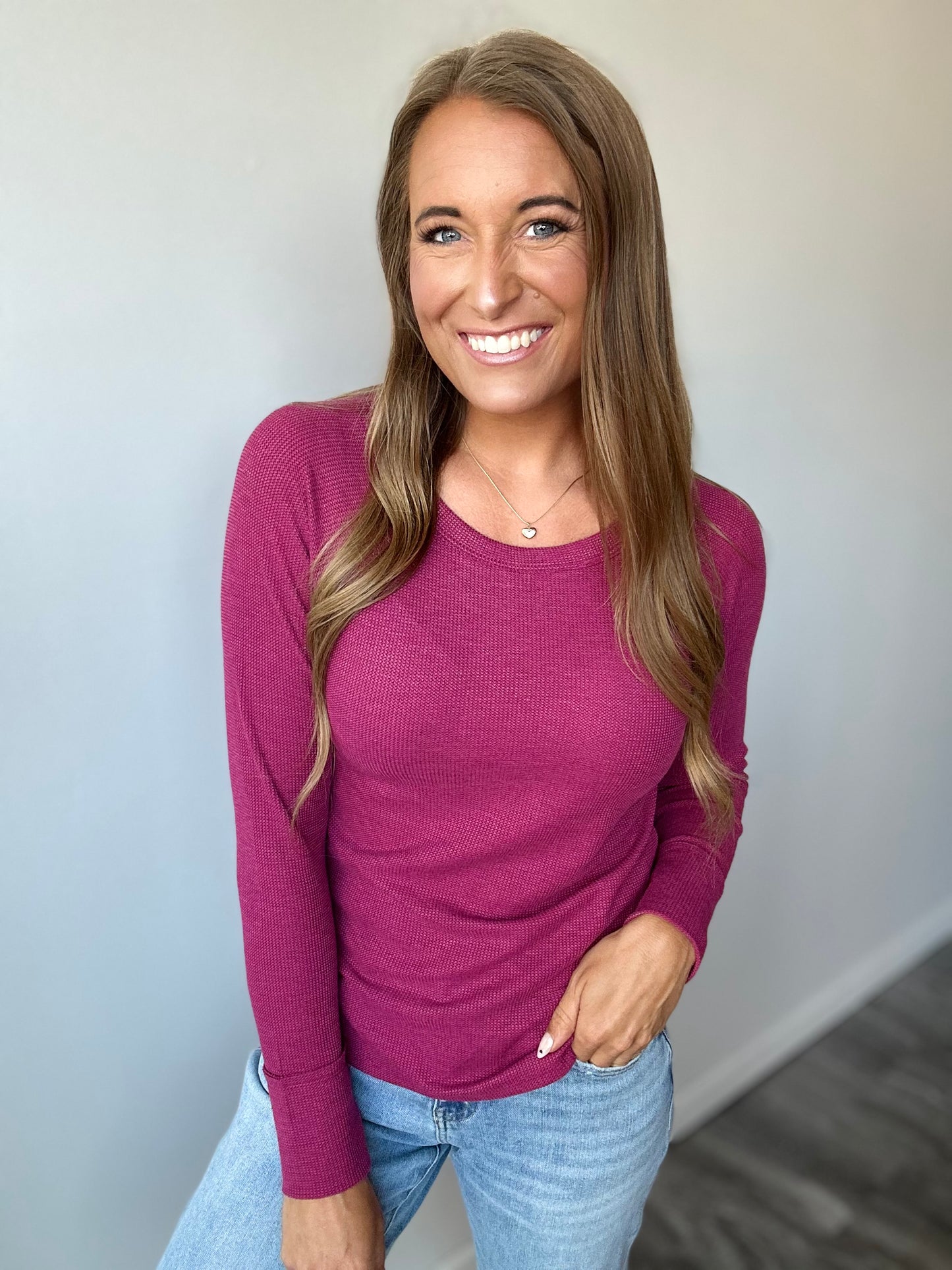 Always Around Waffle Knit Top - Wine