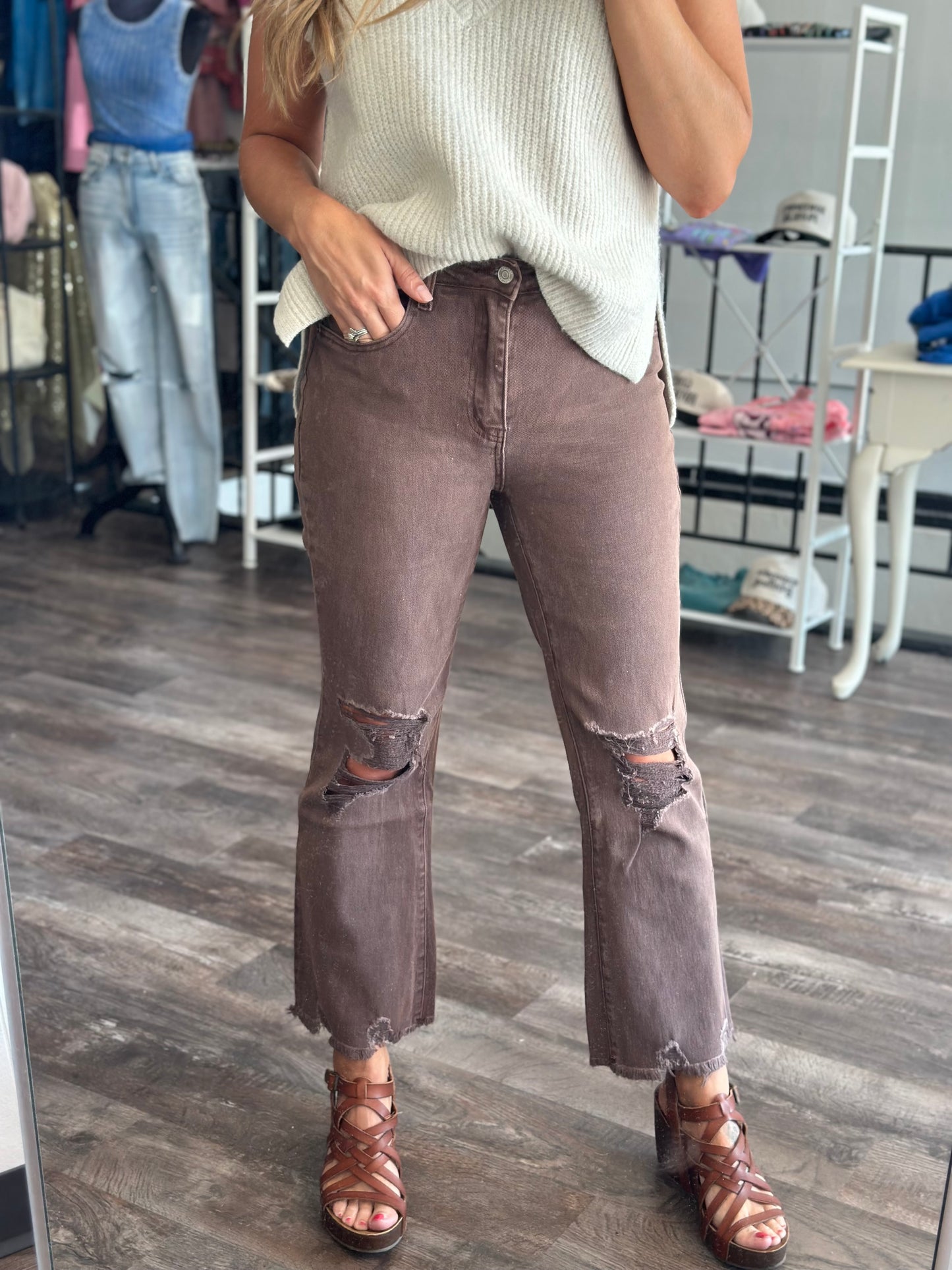 Cecilia Destroyed Denim - Mahogany