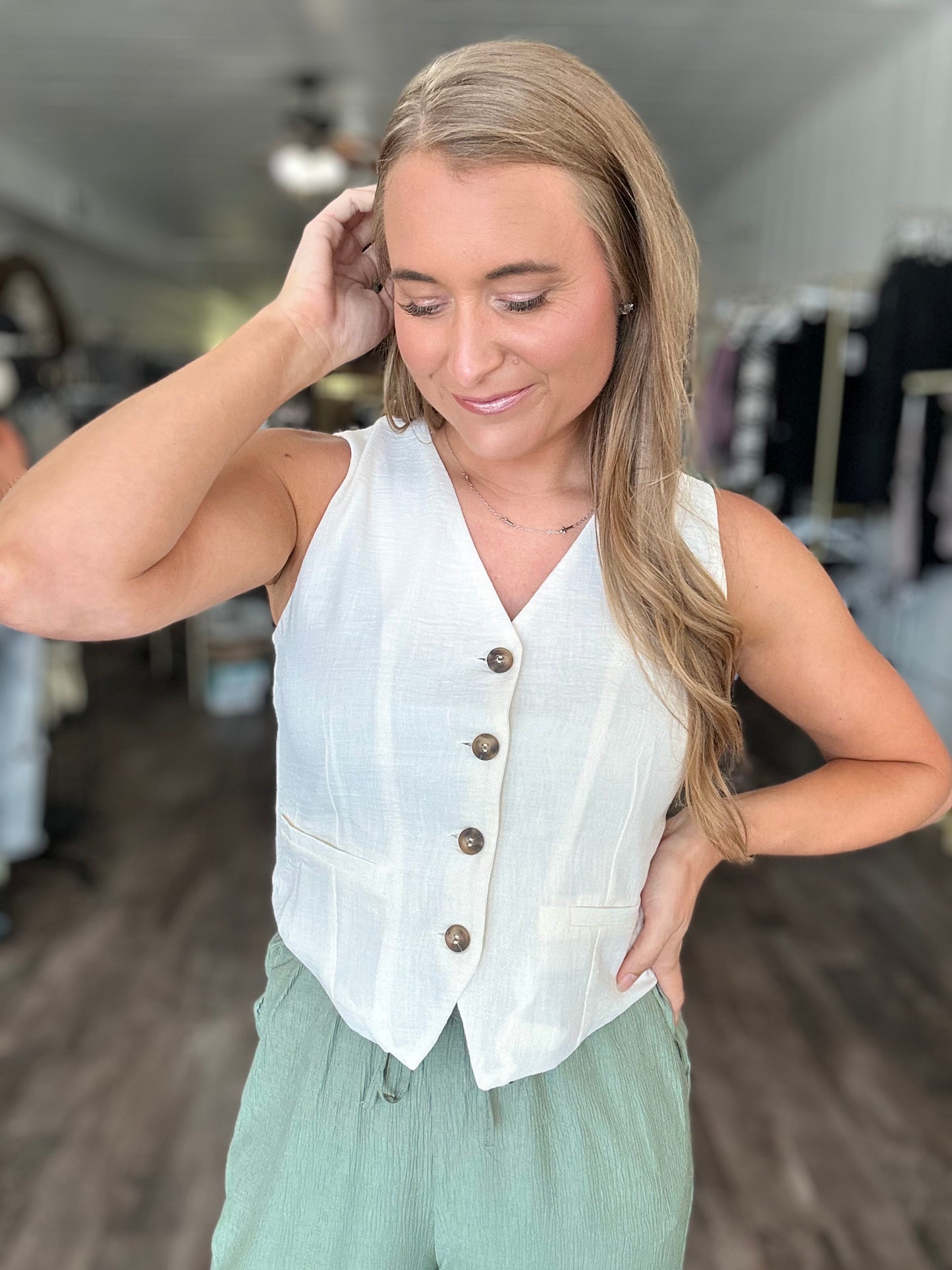 Timeless Button Down Linen Vest - Ivory