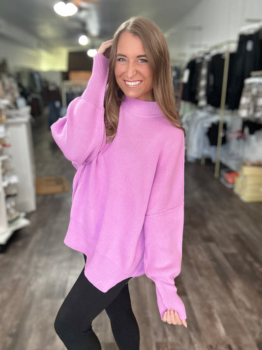 Daydreamer Oversized Mock Neck Sweater - Mauve