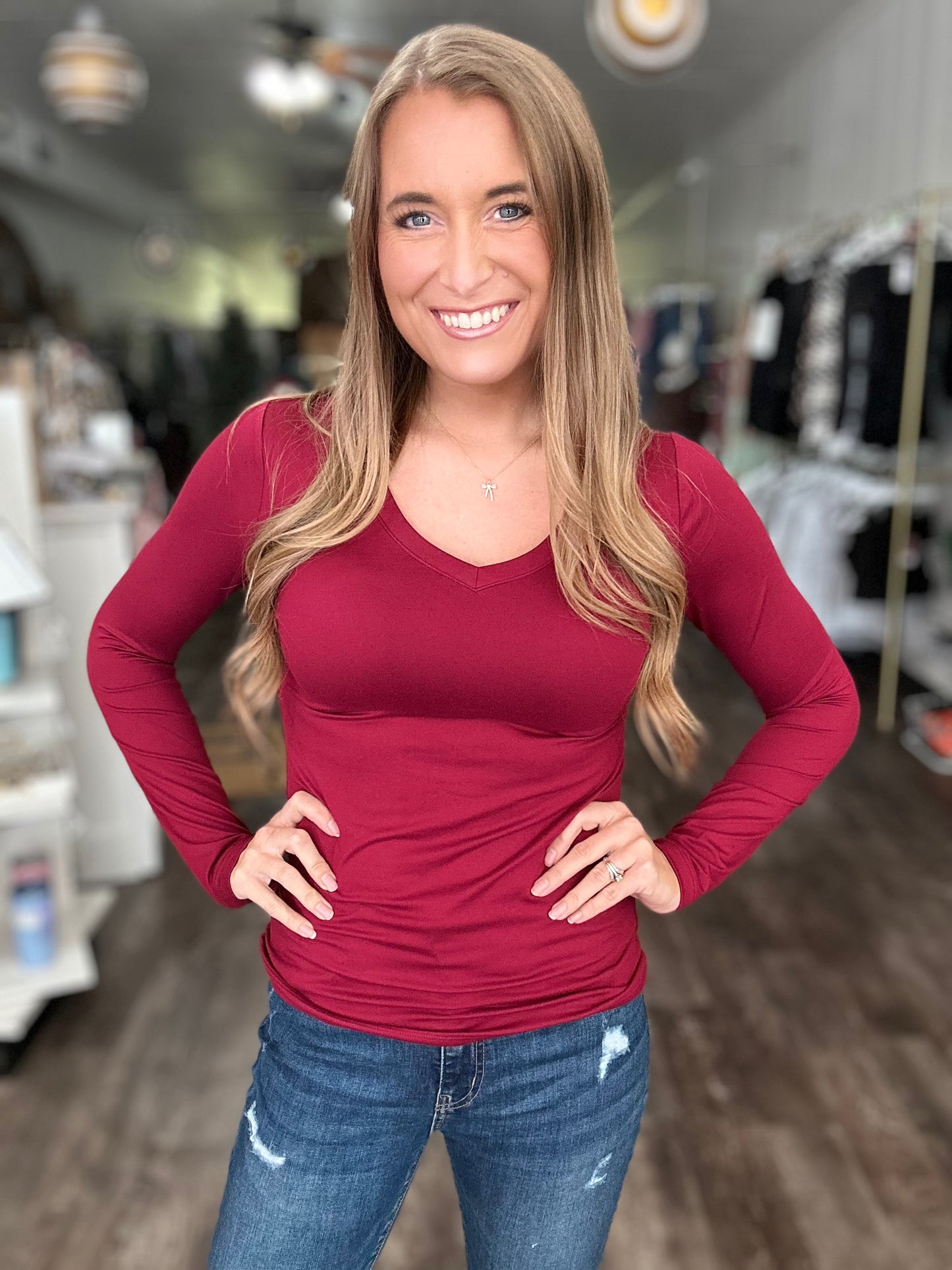 Keep It Chill Long Sleeve V-Neck (Cabernet)