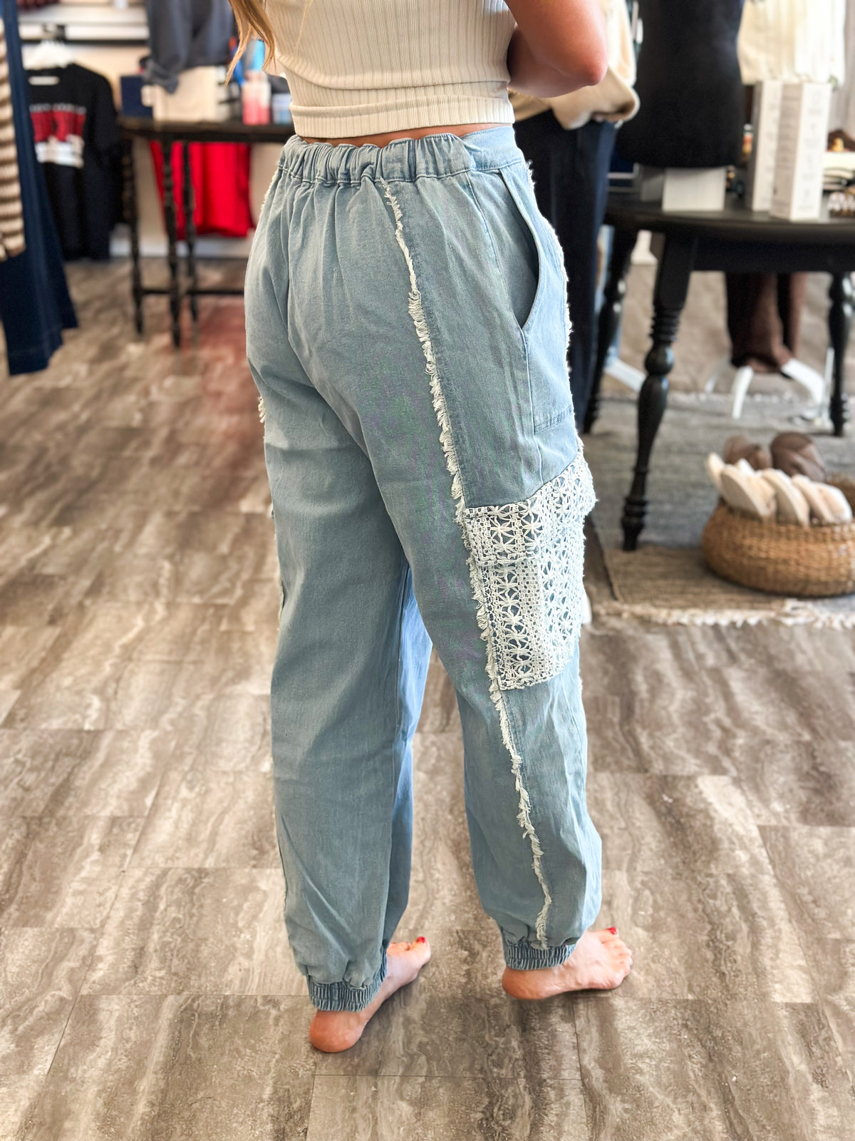 Harper Denim & Lace Joggers