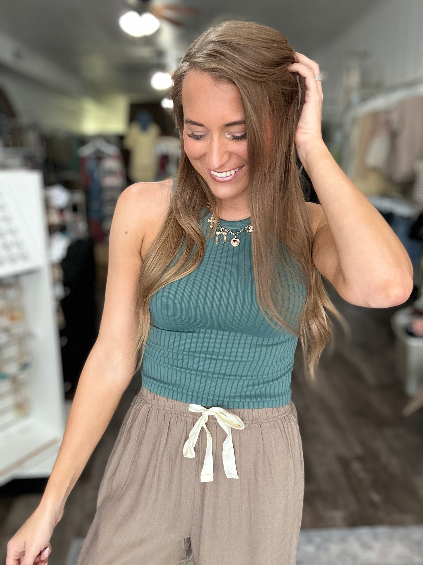 On The Town Ribbed Tank (Jade)