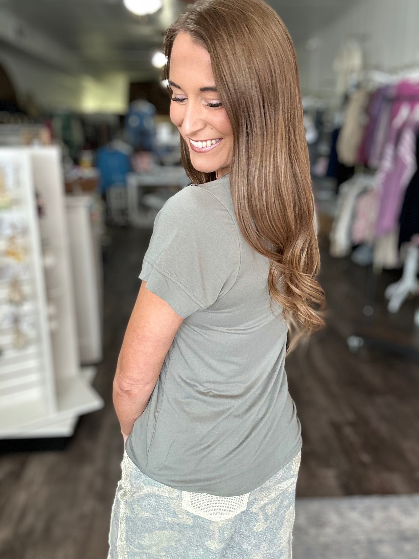 Little Bit of Luck Relaxed V-Neck (Olive)