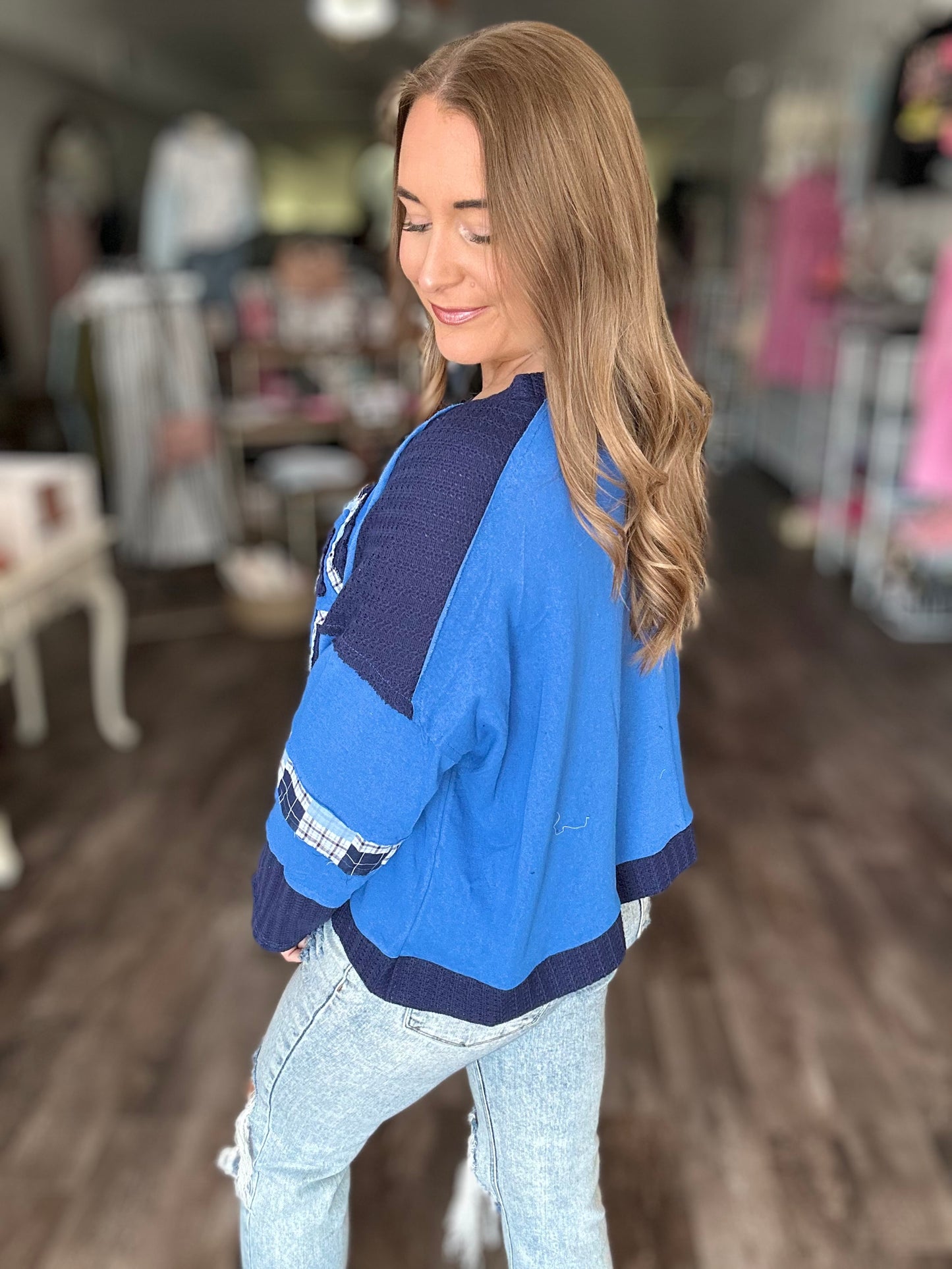 Don’t Want To Leave Oversized Top - Blue