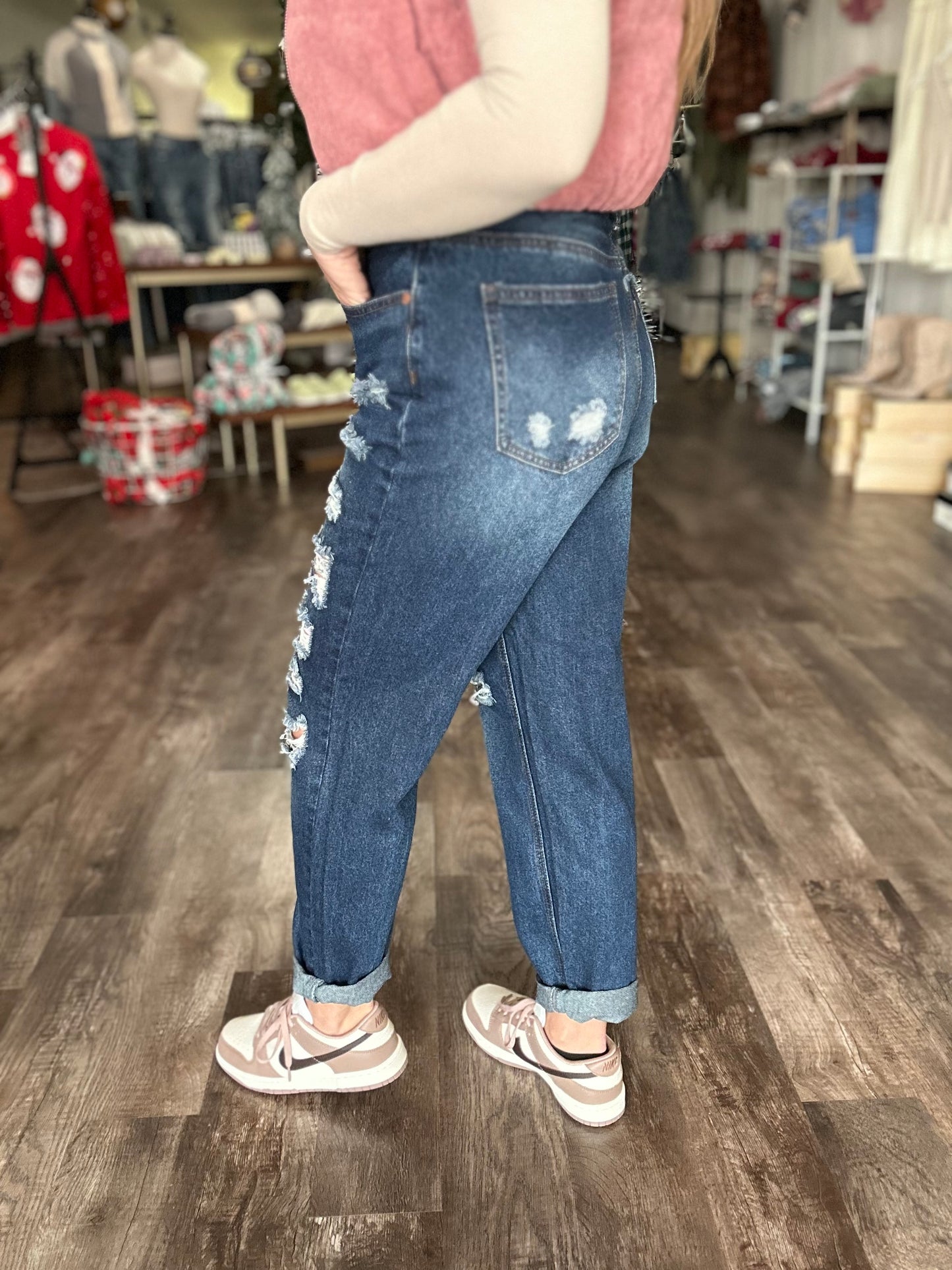 Katie Elastic Waistband Rip & Repair Denim