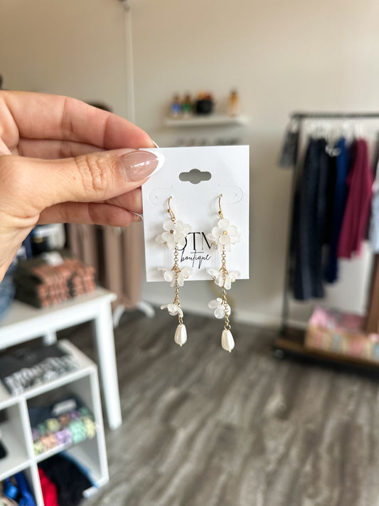 Pearl & Floral Cluster Dangle Earrings