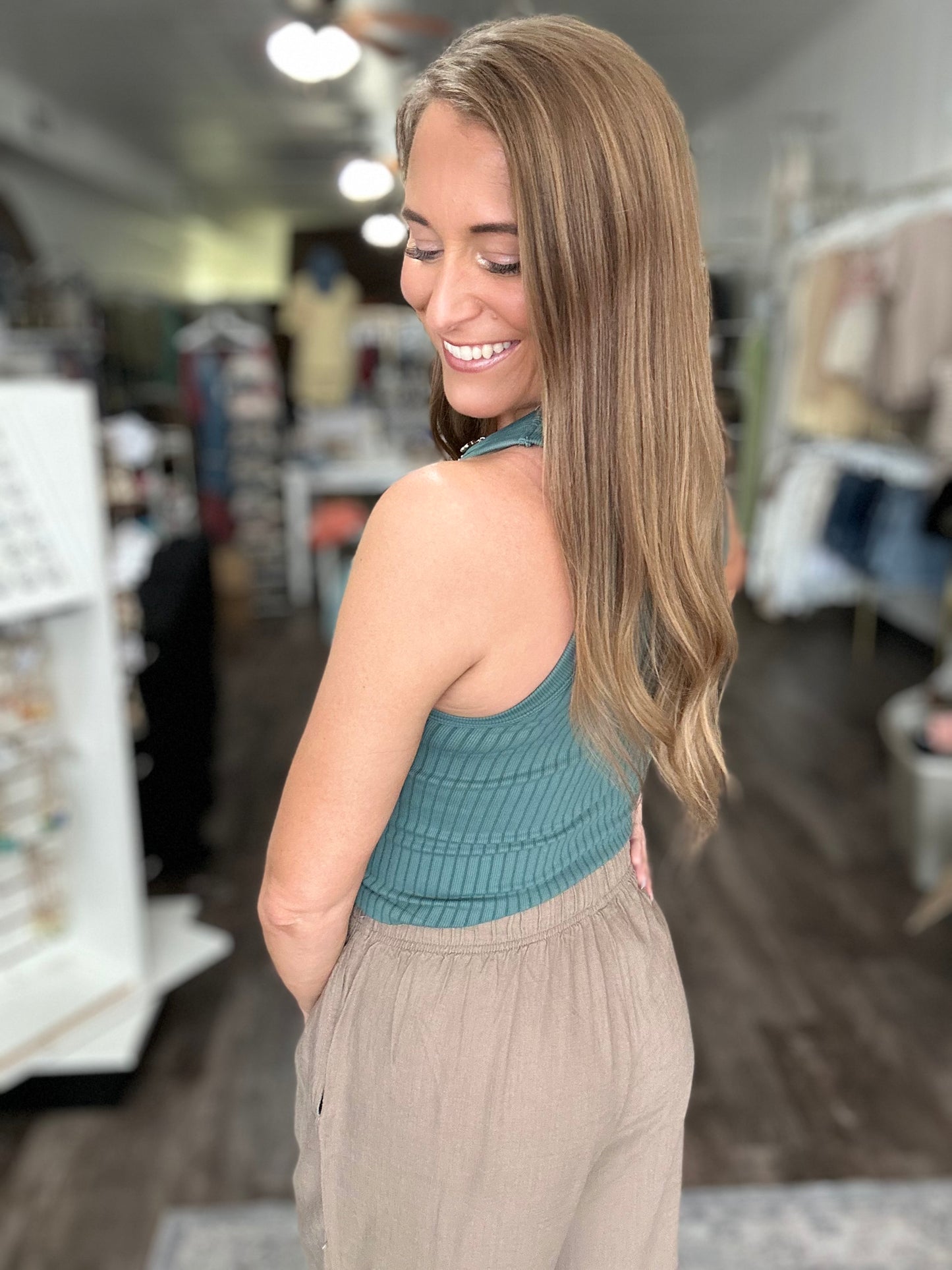 On The Town Ribbed Tank (Jade)