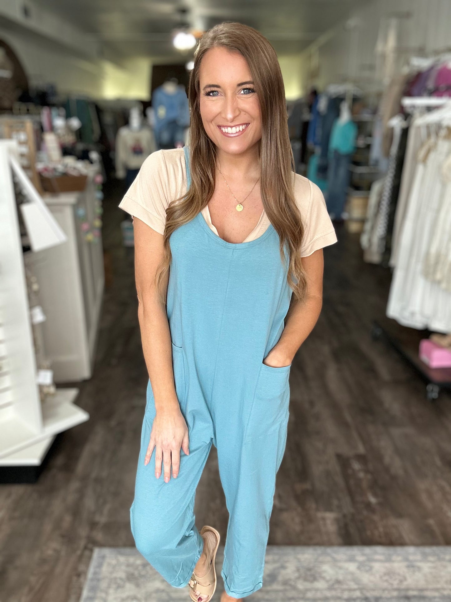 Cancel All Plans Acid Wash Jumpsuit (Dusty Teal)