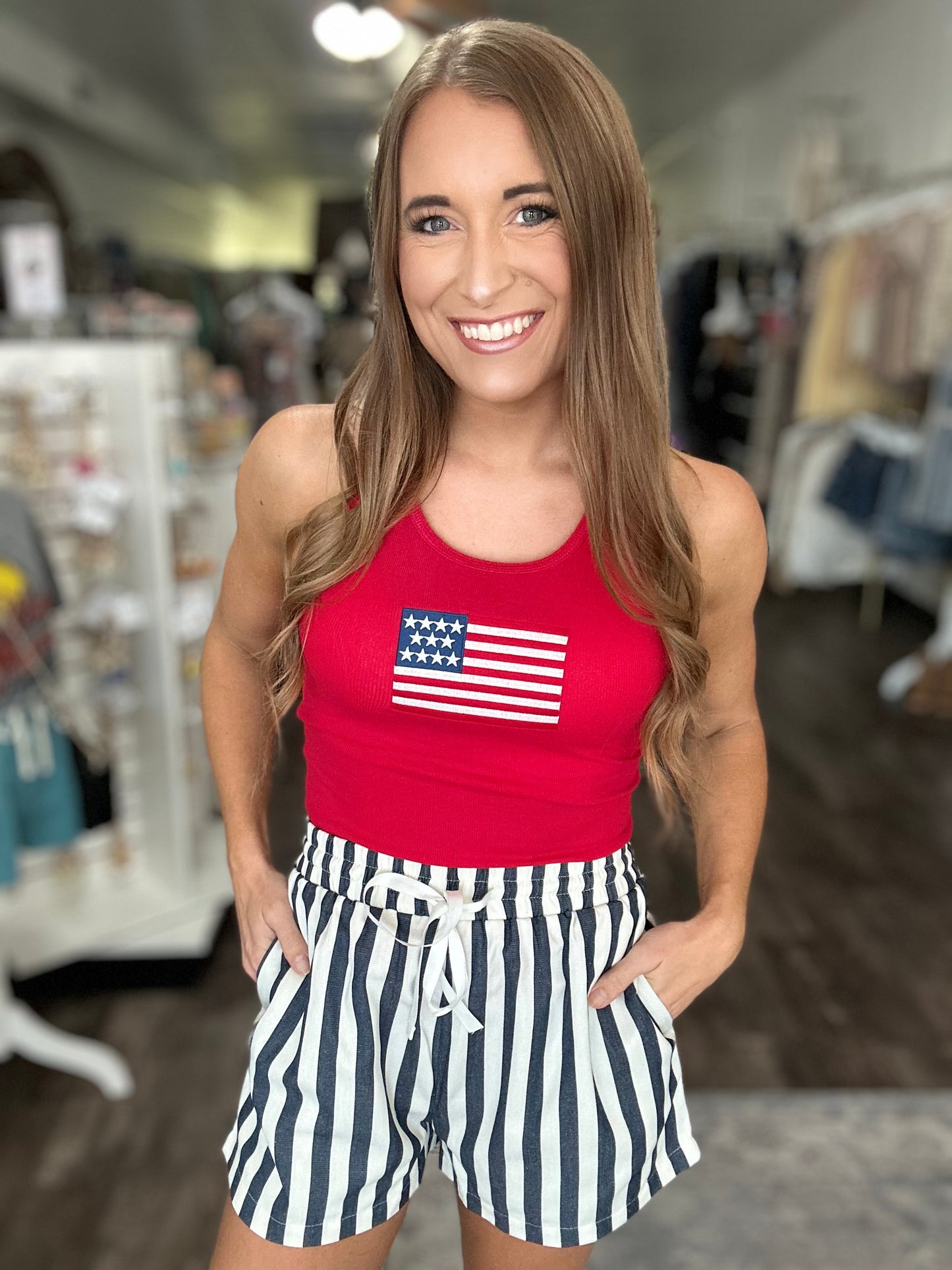 All American Girl Embroidered Flag Tank (Red)