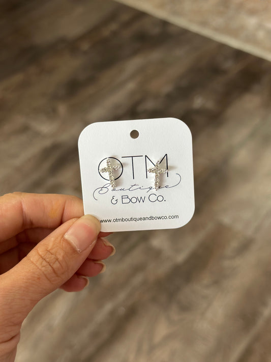 Sparkle Cross Studs - Silver