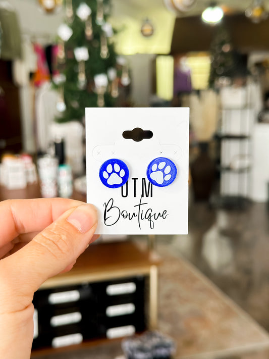 Blue/White Paw Print Acrylic Studs