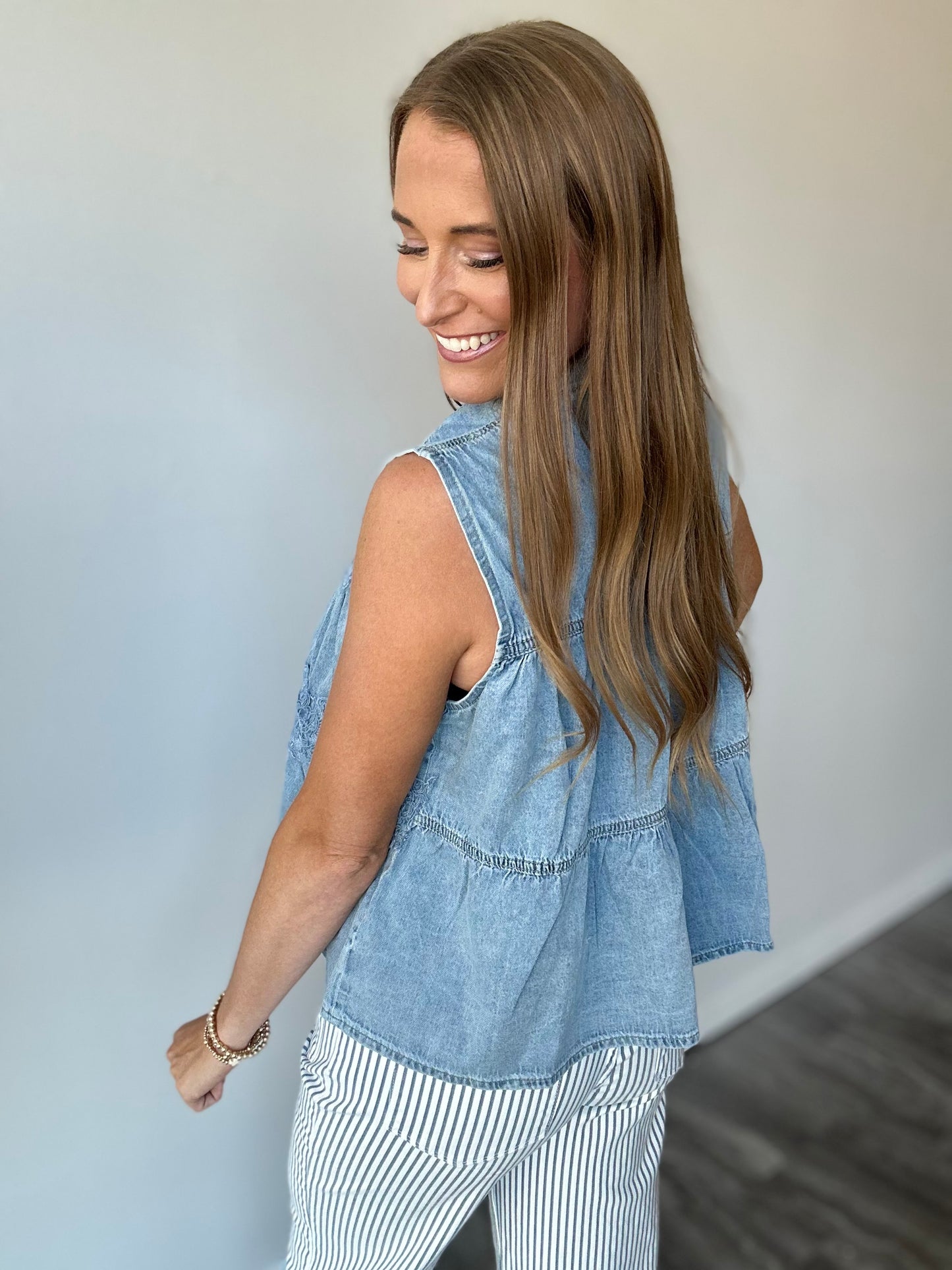 Always Charming Denim Lace Top