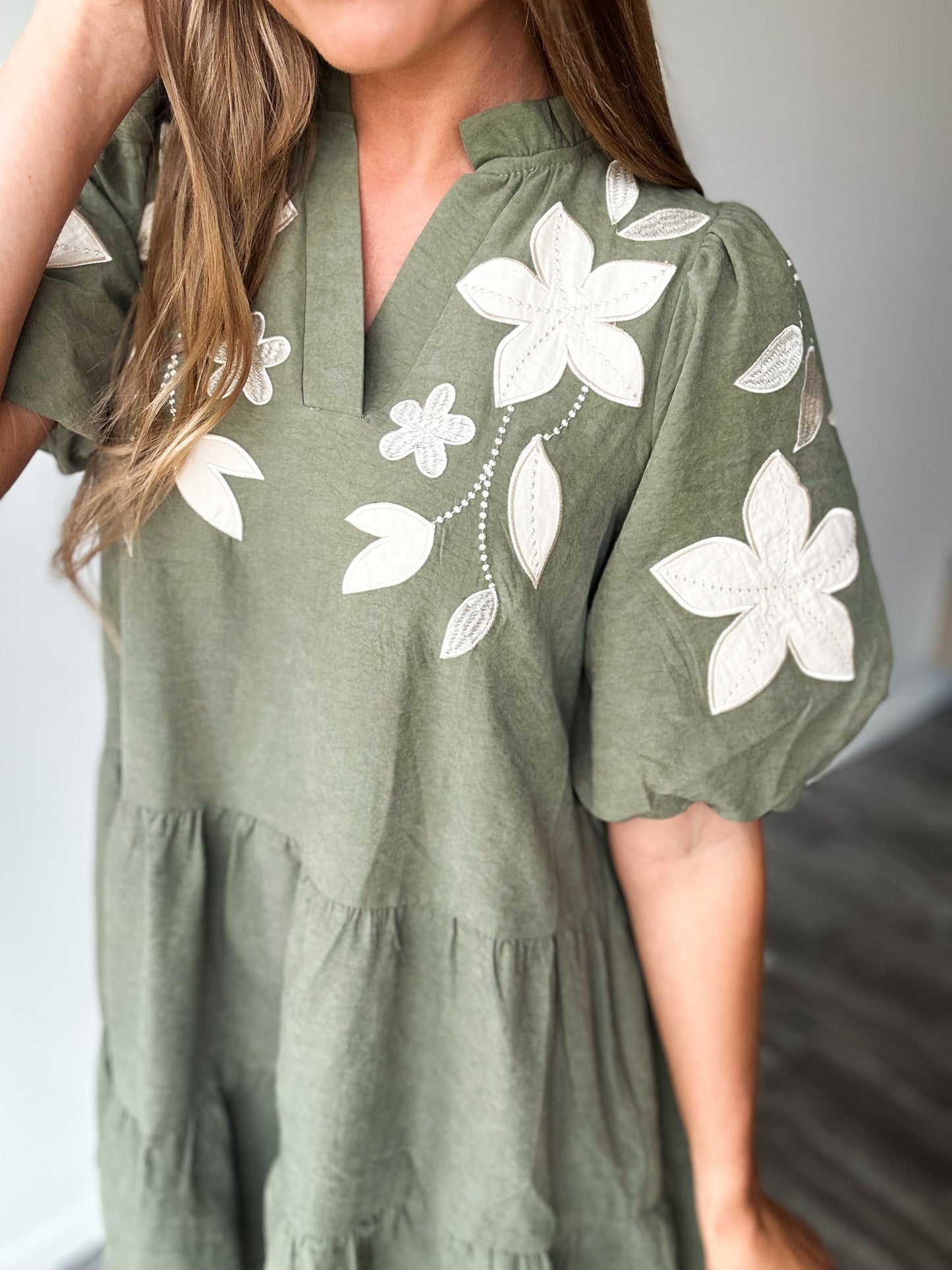 Only in Capri Embroidered Olive Dress