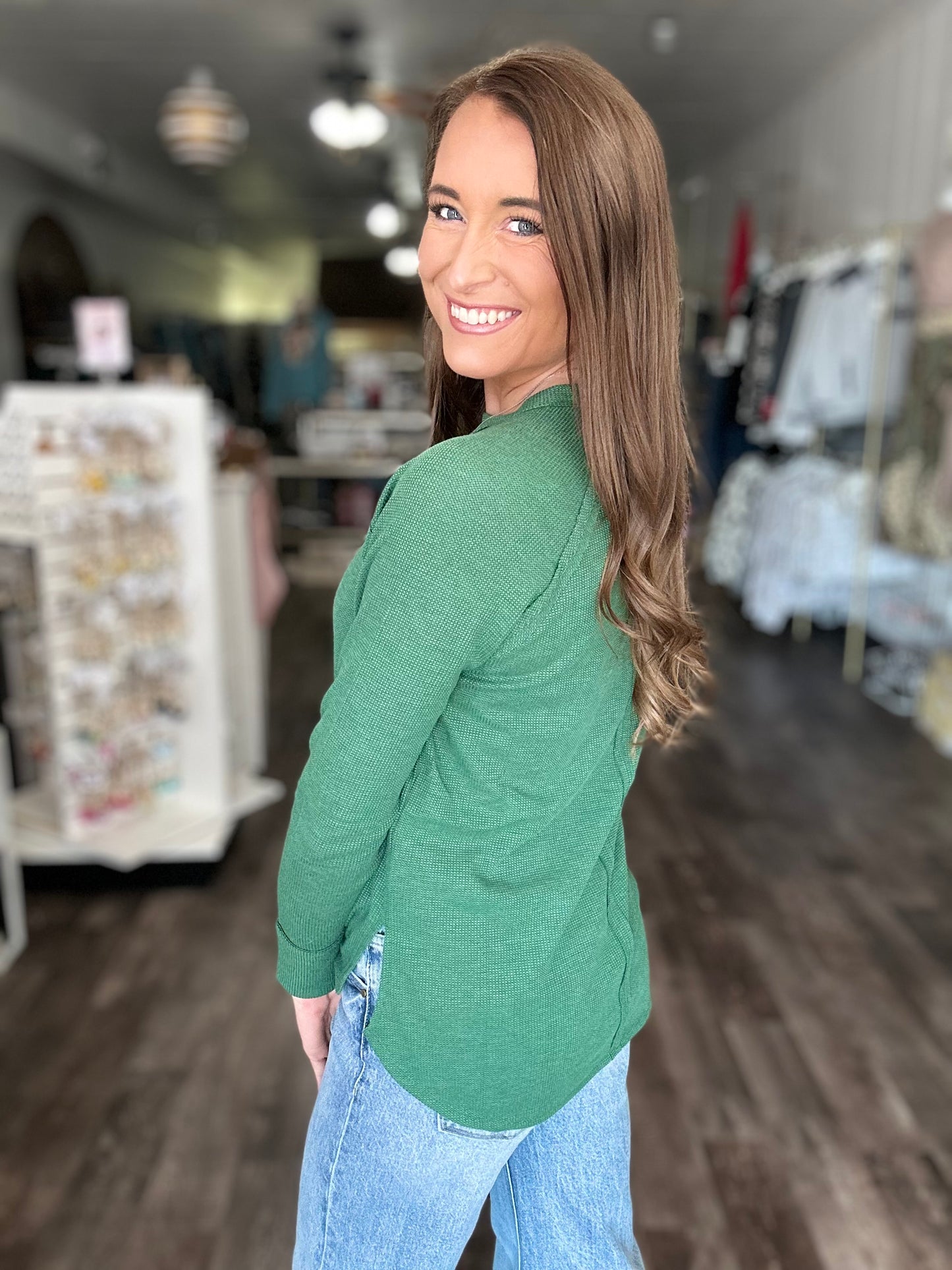 Not So Average Waffle Knit Top (Green)