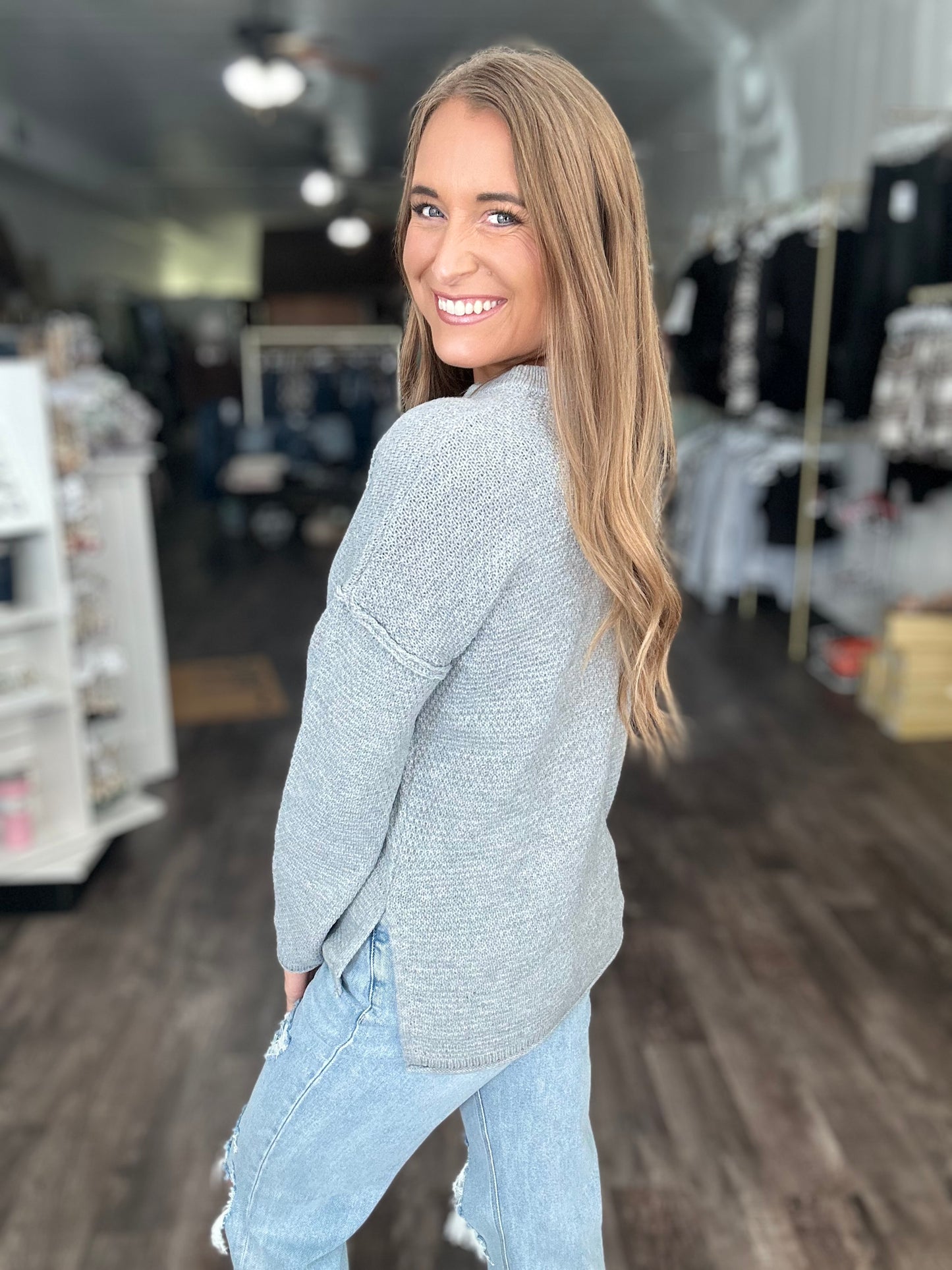 Falling For Comfort Knit Top - Grey
