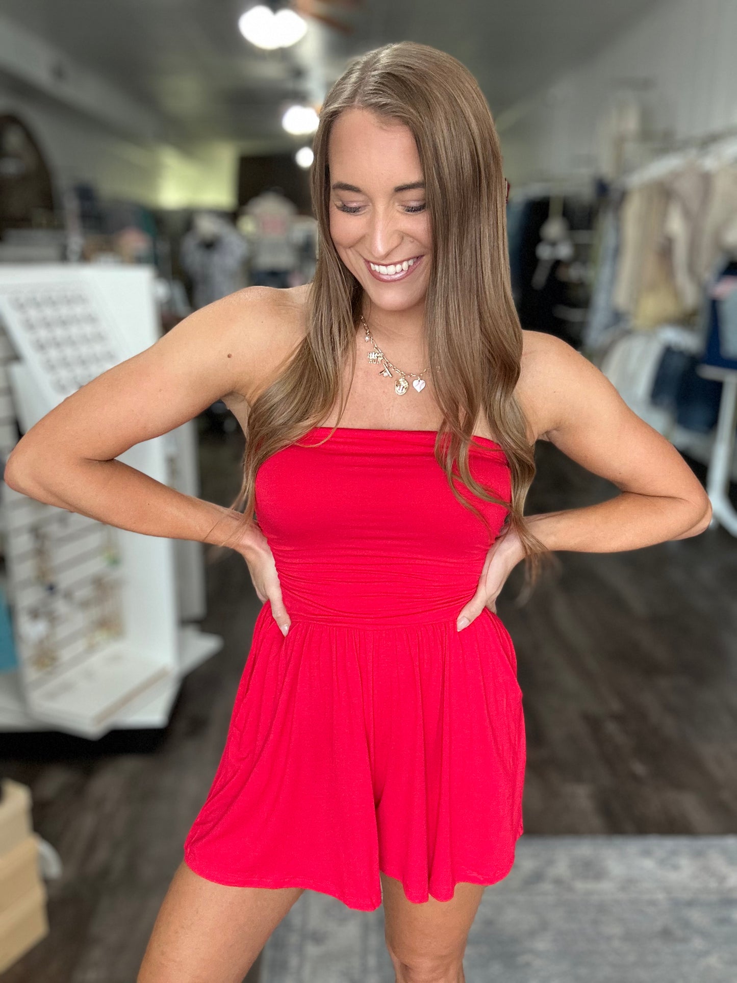 Endless Effort Strapless Romper (Red)