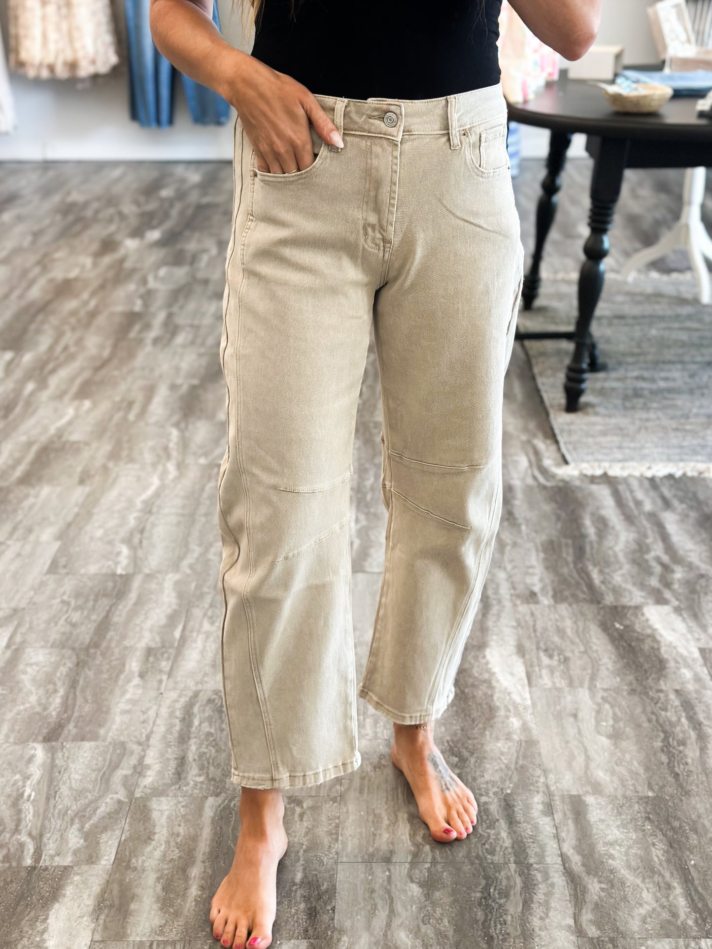 Caroline Khaki Barrel Denim