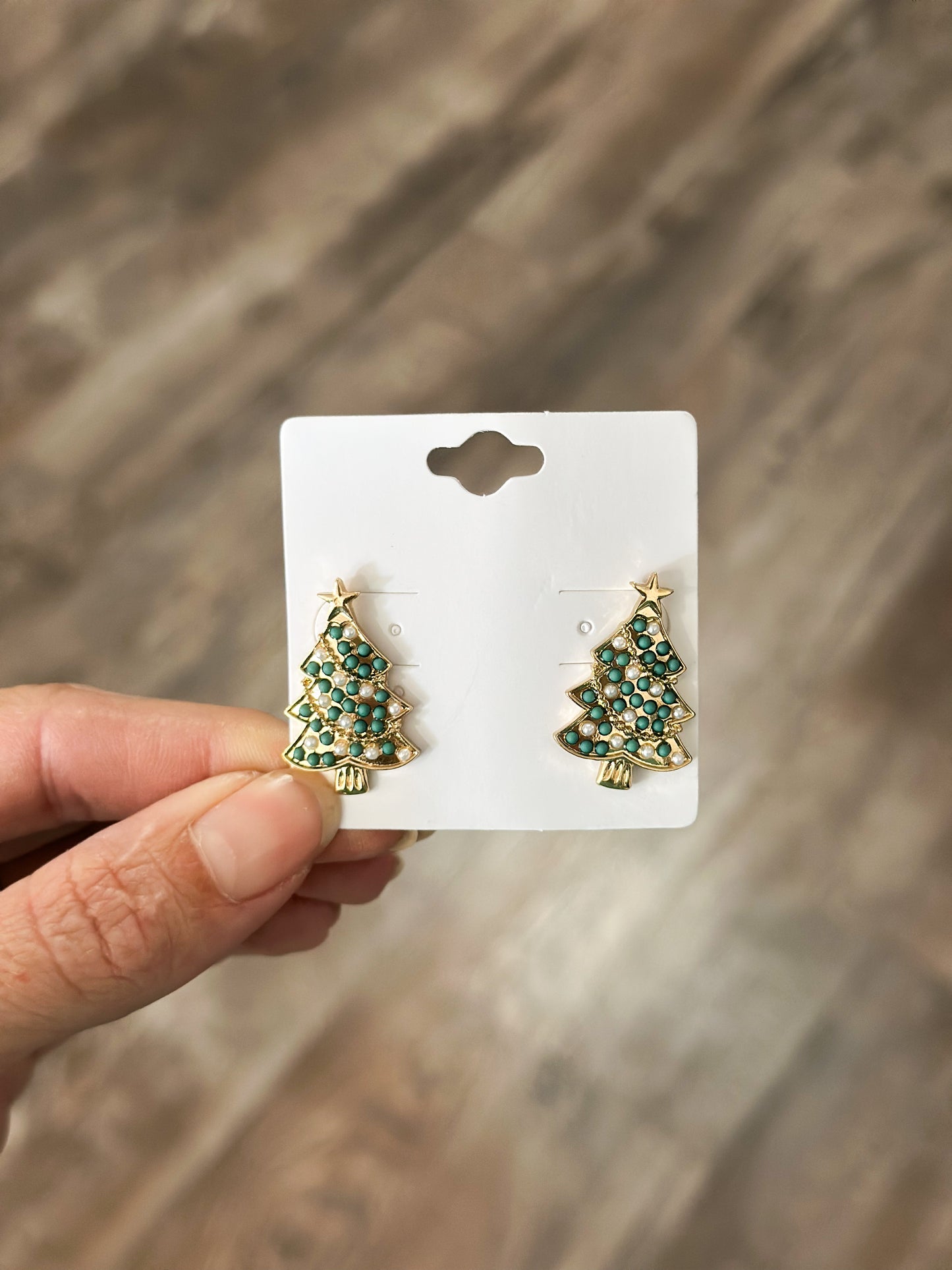 Green/Gold Tree Earrings