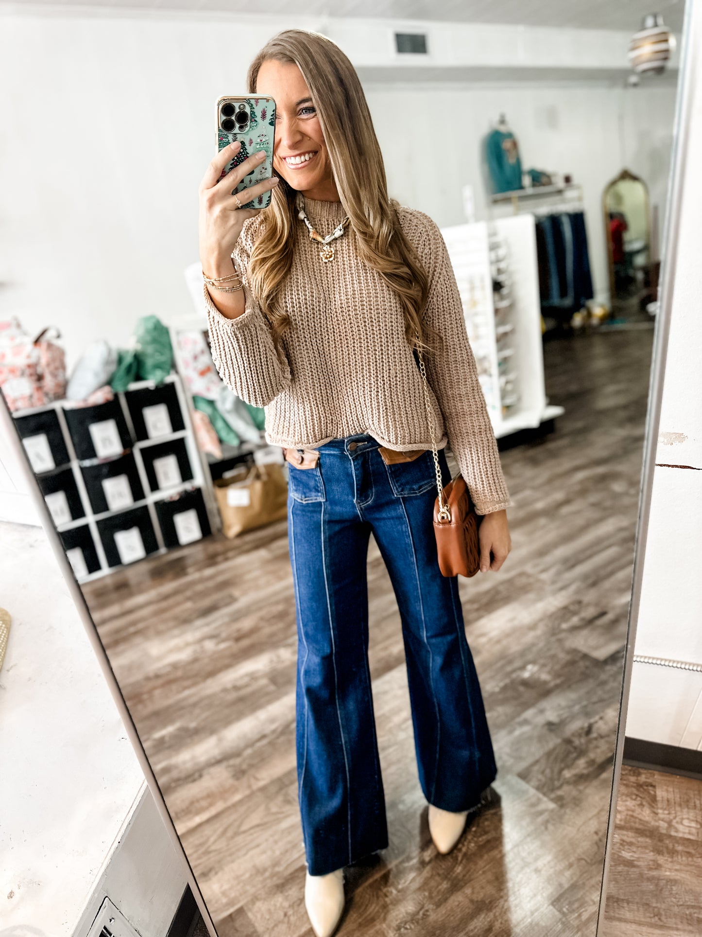 Dottie Leather Pocket Flare Denim