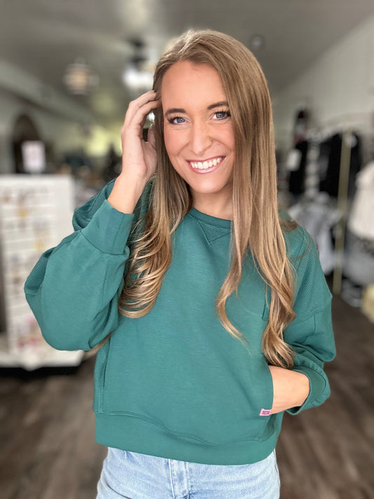 Parker Hooded Contrast Pullover (Jade) - Simply Southern