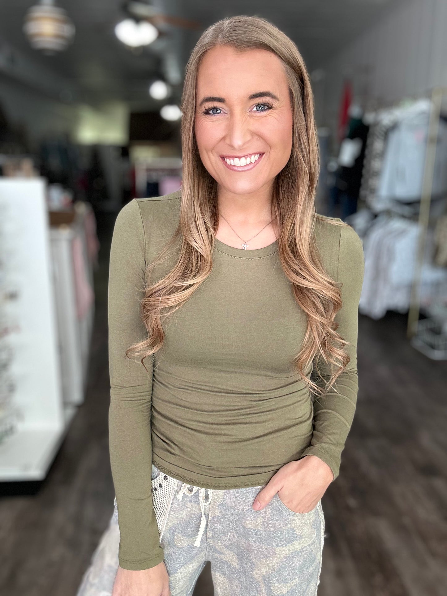 Simply Chic Long Sleeve Top (Olive)