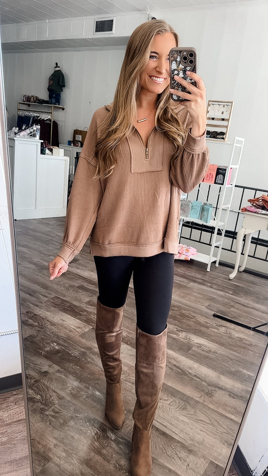 On My Own Time Waffle Knit Top - Mocha