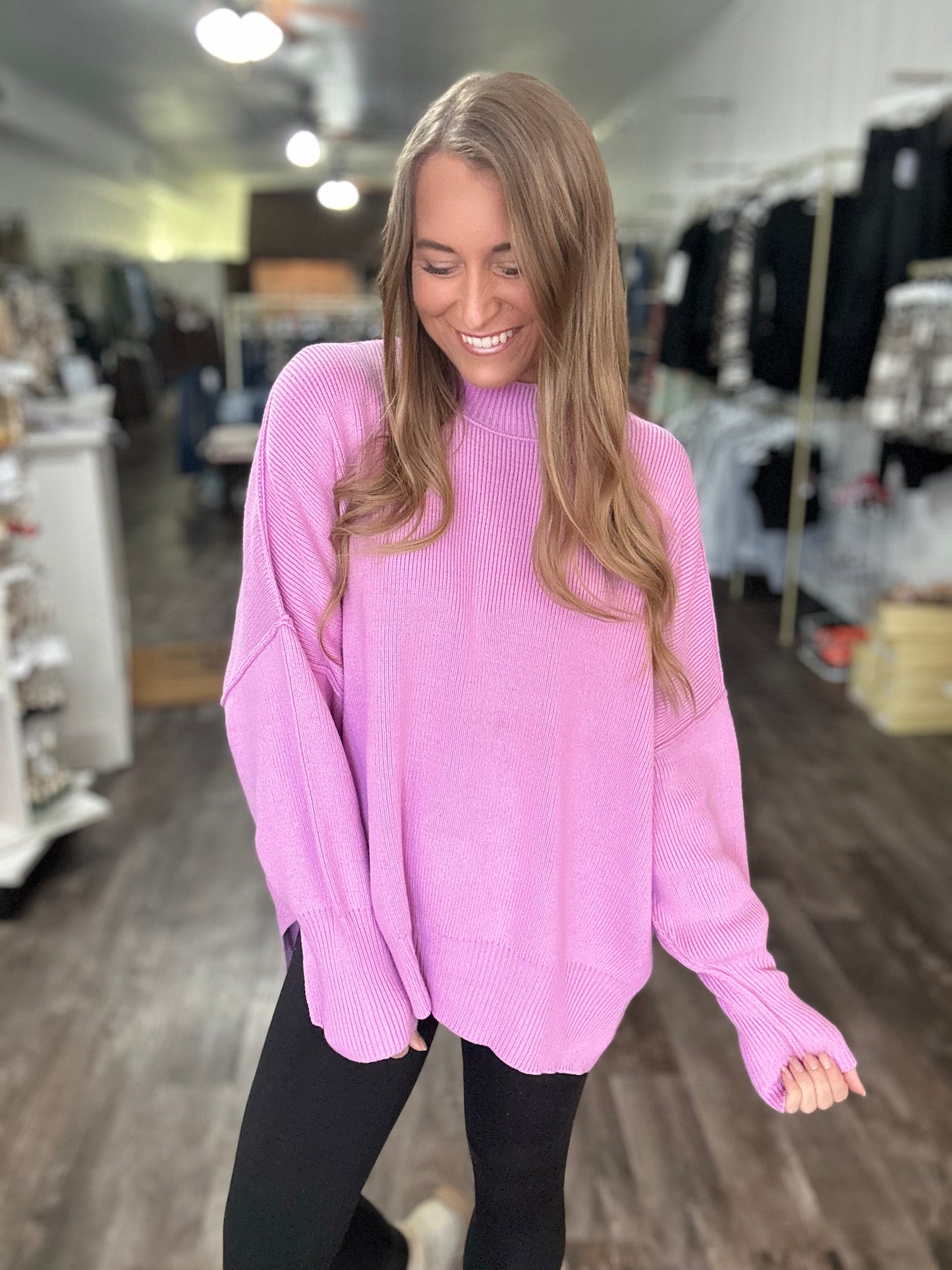 Daydreamer Oversized Mock Neck Sweater - Mauve