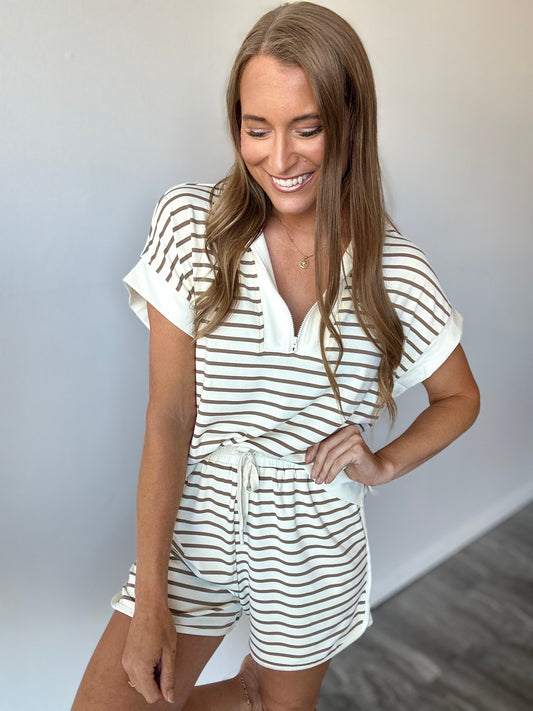 Short Notice Striped Lounge Set (Ivory/Mocha)