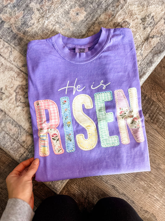 He Is Risen Faux Patchwork Graphic Tee