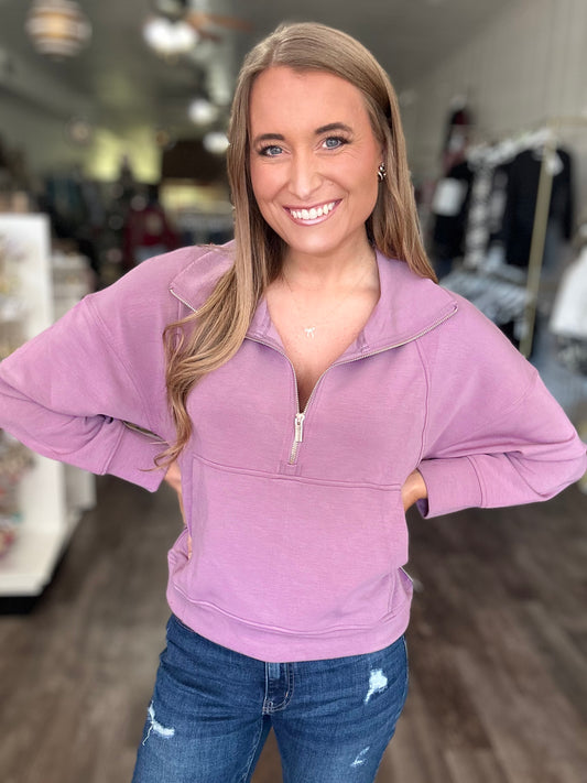 Camryn Half Zip (Grape) - Simply Southern