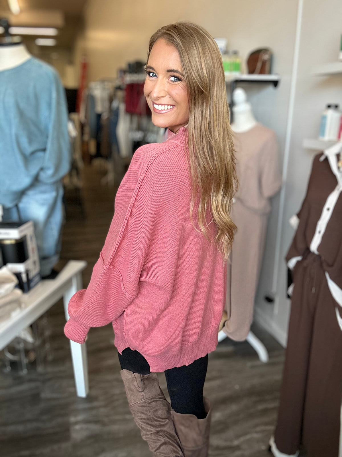 Daydreamer Oversized Mock Neck Sweater - Rose