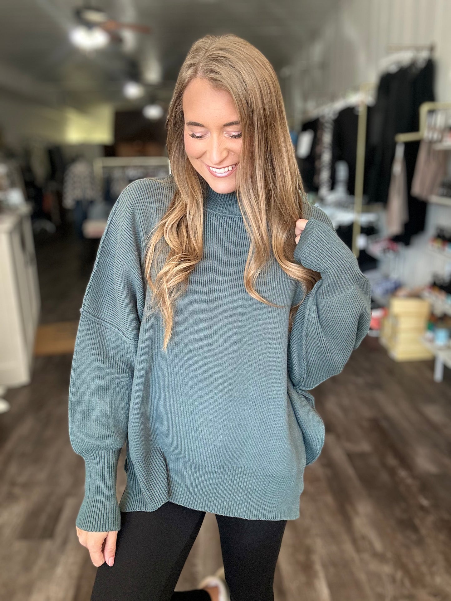 Daydreamer Oversized Mock Neck Sweater - Jade