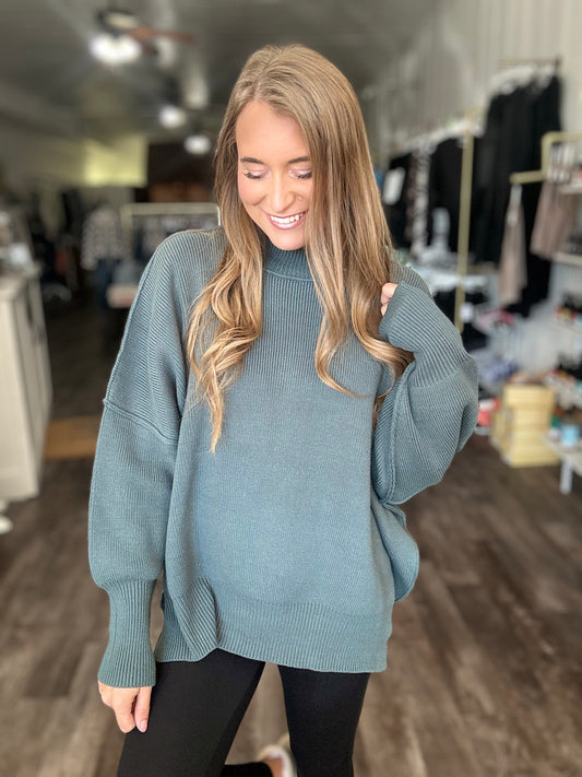 Daydreamer Oversized Mock Neck Sweater - Jade