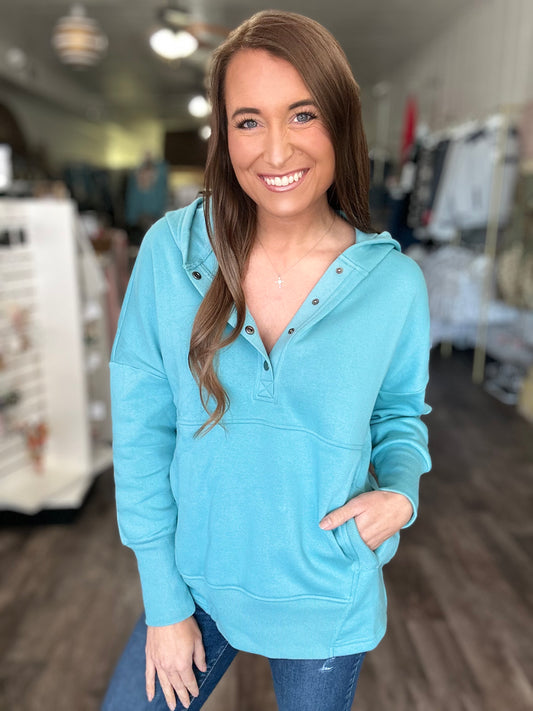 Sweet & Cozy Hooded Pullover (Teal)