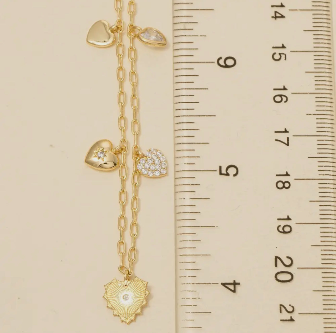 Mixed Hearts Charm Necklace (Gold)
