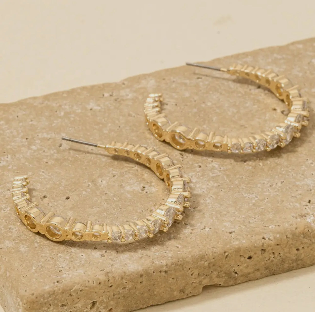 Round Cut Rhinestone Hoops (Gold)