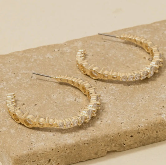 Round Cut Rhinestone Hoops (Gold)