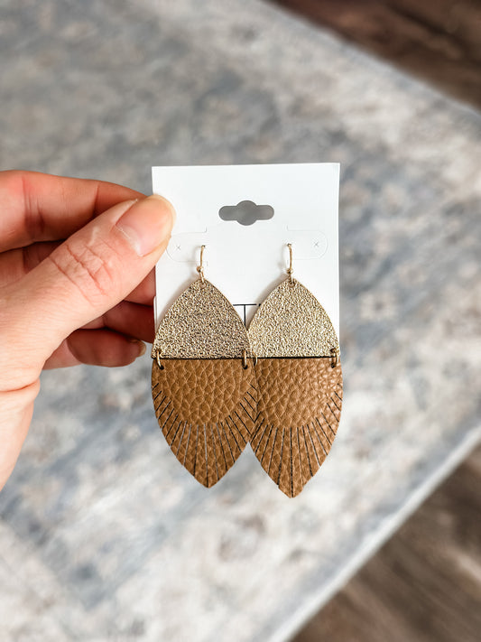 Brown Pleather Dangle Earrings