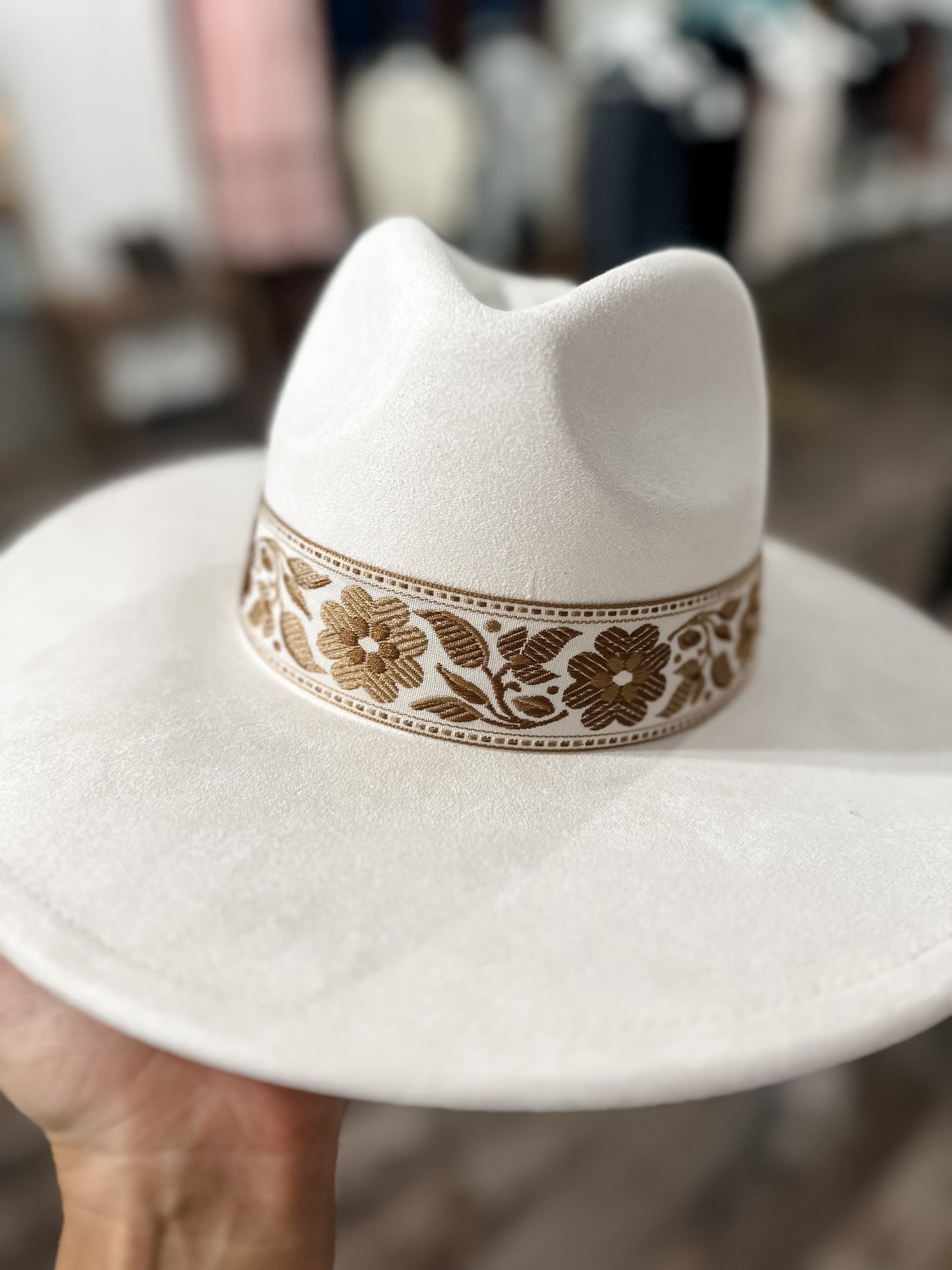 Flower Ribbon Fedora Hat - Ivory