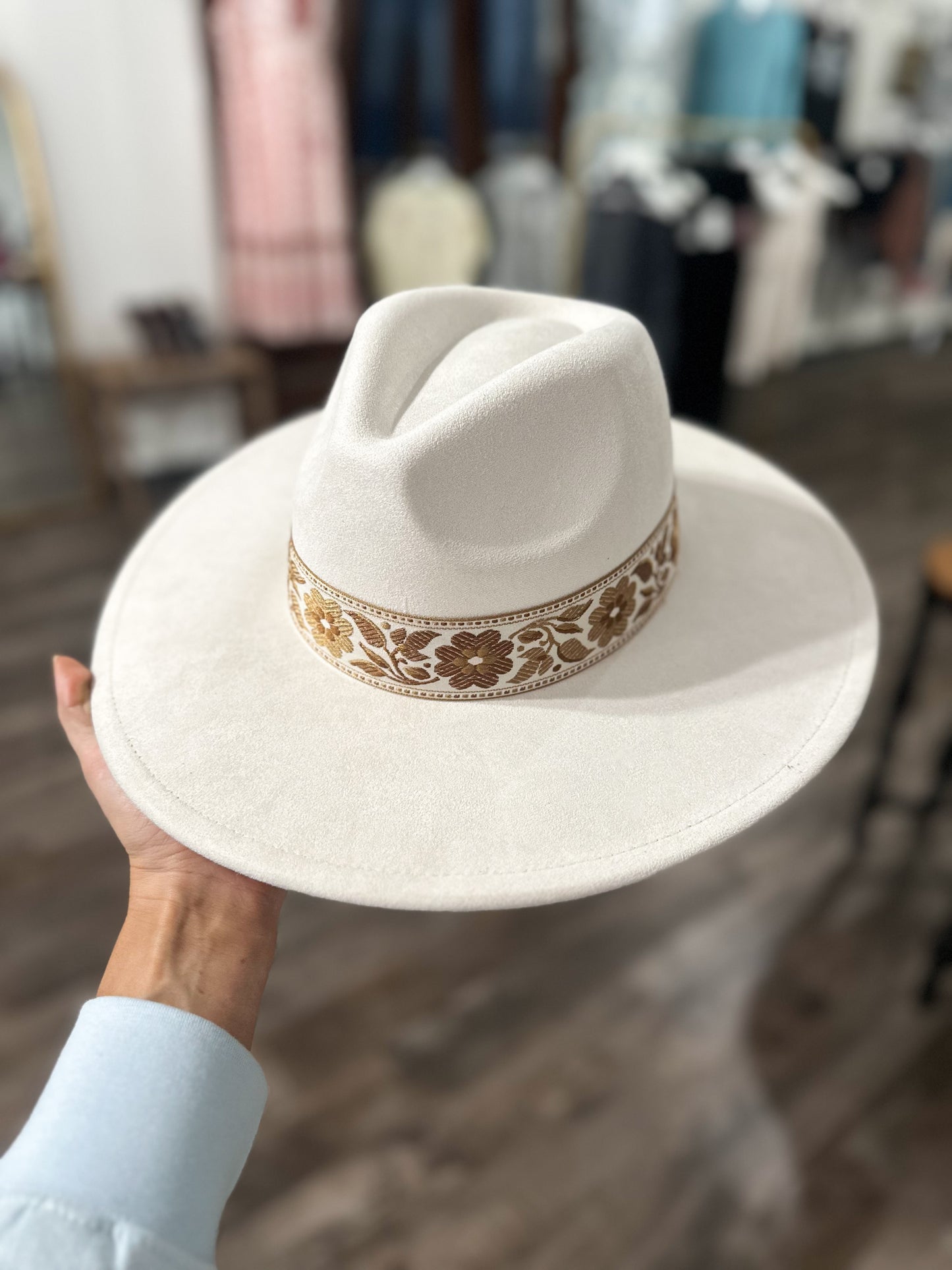 Flower Ribbon Fedora Hat - Ivory