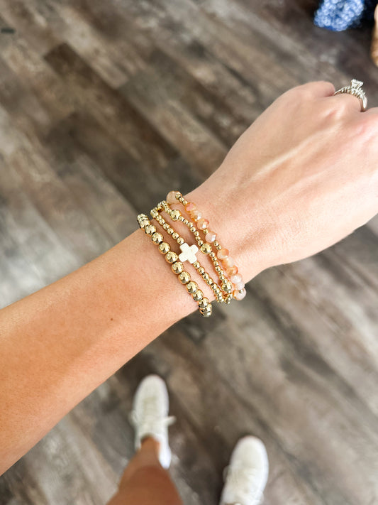 Boho Cross Beaded Bracelet (White/Gold)